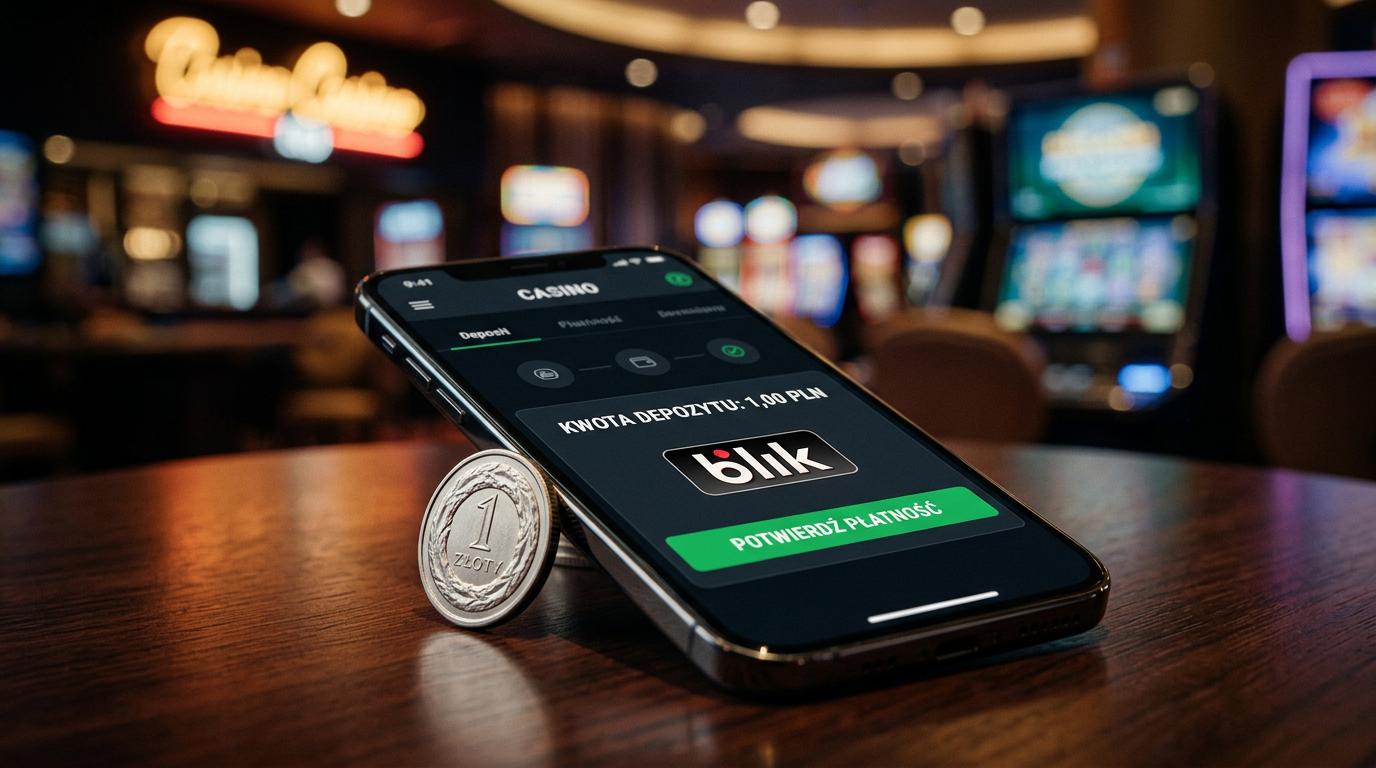 Smartfon z aplikacją kasyna online i monetą 1 zł